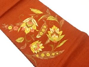 手織り紬草花模様織出し名古屋帯